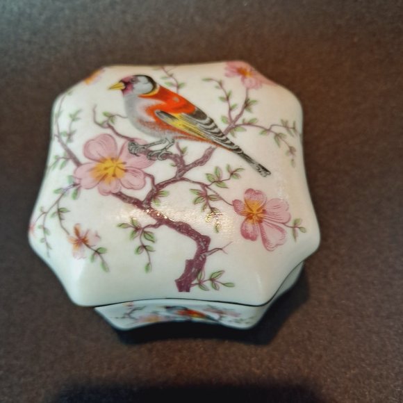 Exotic Bird w/Cherry Blossoms Trinket Box with Lid Made in Portugal - Picture 1 of 9